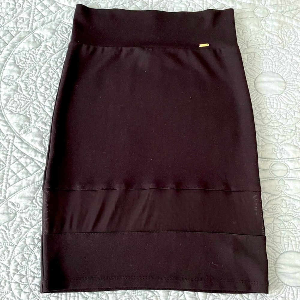 {bebe} Black Mesh Pencil Skirt